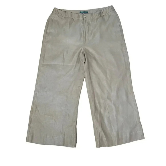 Ralph Lauren 100% Line Light brown Women’s pleated twill wide legs pants Sz 12 - Picture 3 of 9